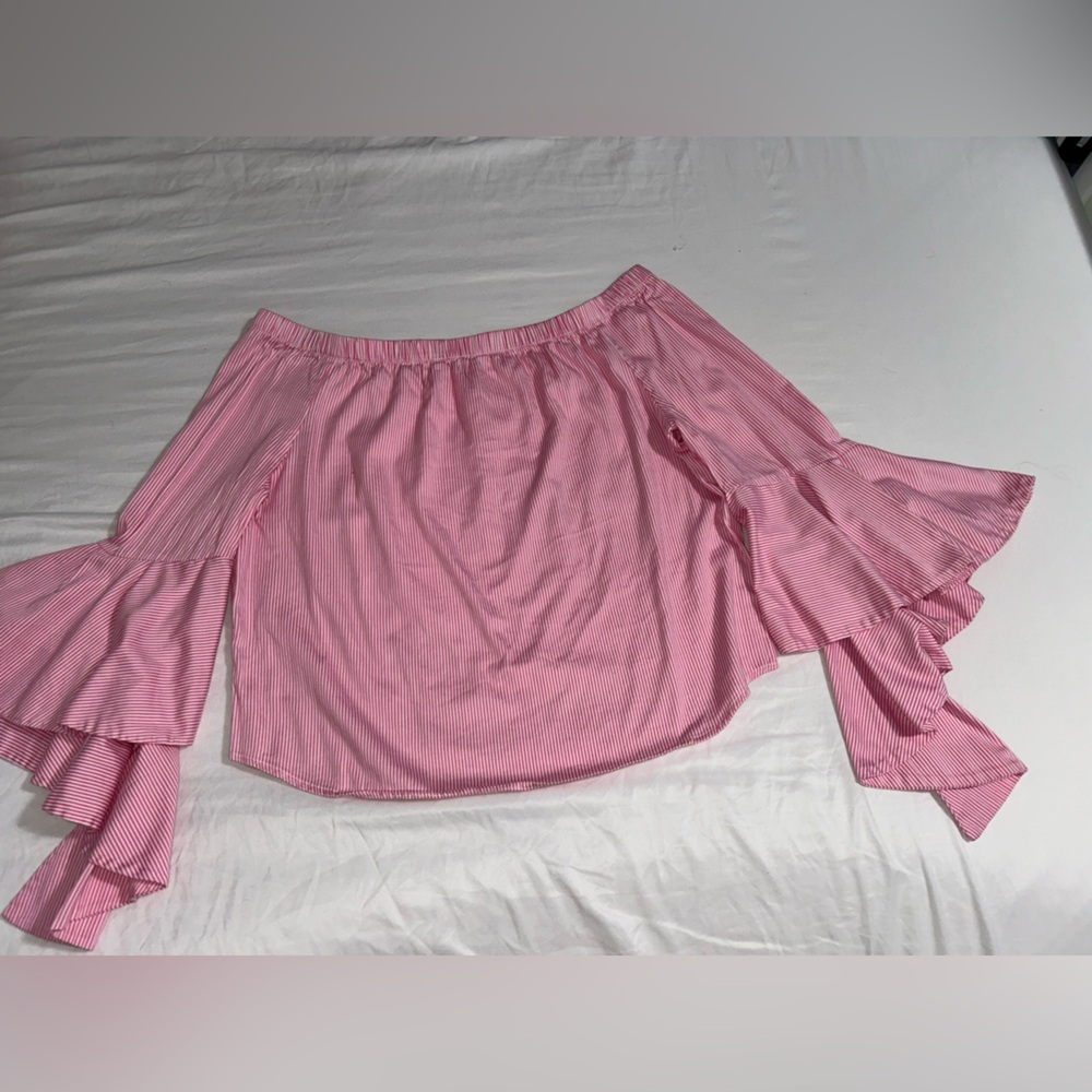 New York & Company Pink and White Striped Top SIZE M